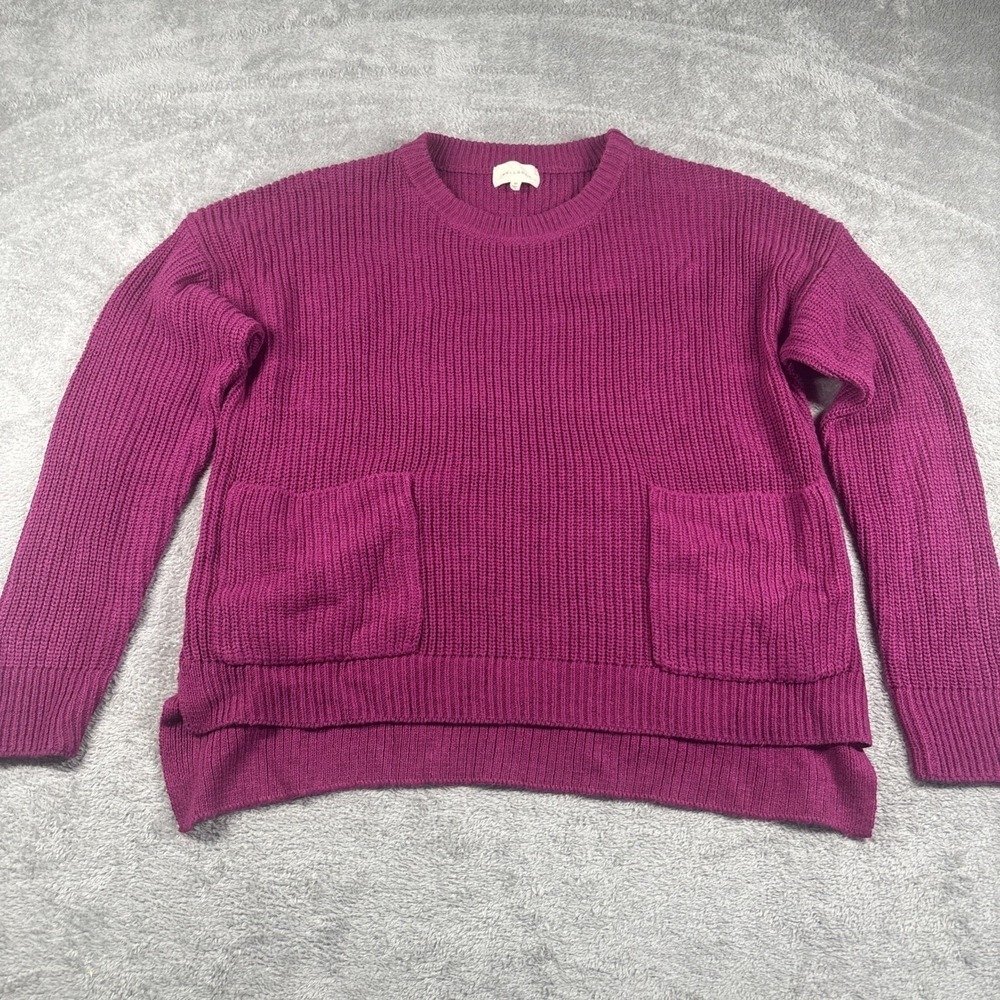 MELLODAY Sweater Berry Purple Crew Neck Two Pocket Knit Women's Size Medium